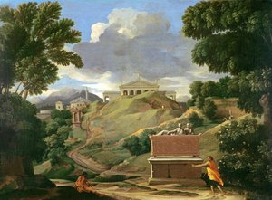 Paisaje con ruinas clásicas y sarcófago etrusco, c.1634